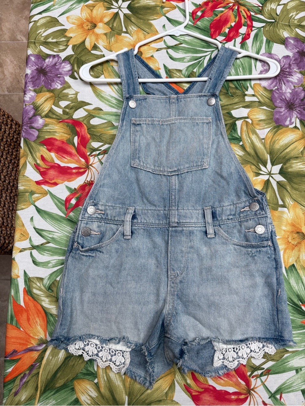 Old Navy Light Blue Denim Lace-Trim Shortalls